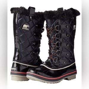 Sorel Women's Navy Tofino Cate Shearl Leather Quilt Mid-Calf Winter Boot Size 7